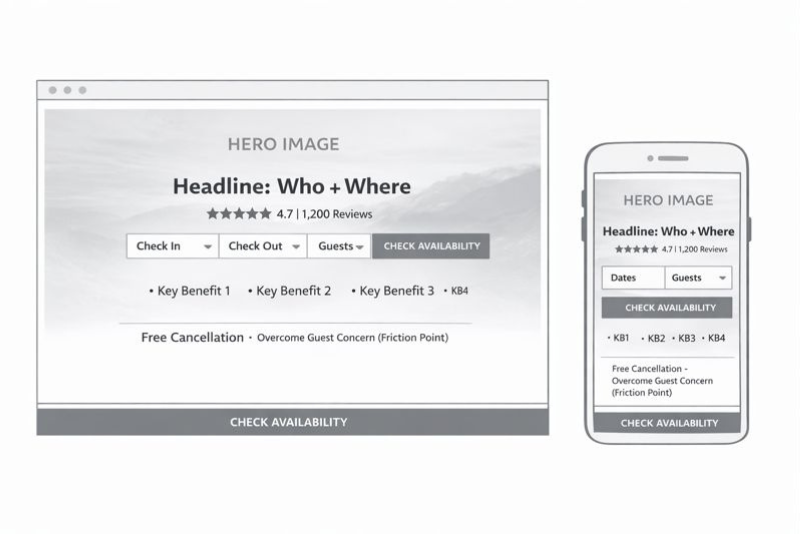 Branded Direct Booking Website - Homepage Wireframe